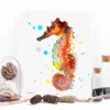 Orange seahorse watercolor painting, limited edition art print by Slaveika Aladjova, view 4