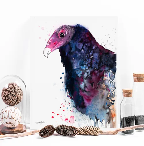Turkey vulture watercolor painting, limited edition art print by Slaveika Aladjova, view 2