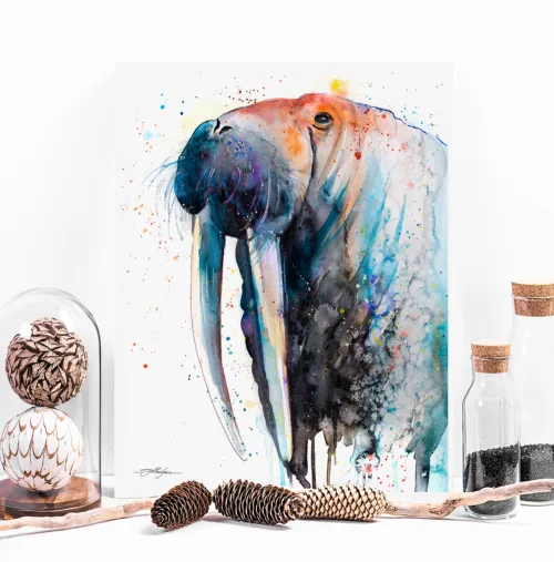Walrus watercolor painting, limited edition art print by Slaveika Aladjova, view 2