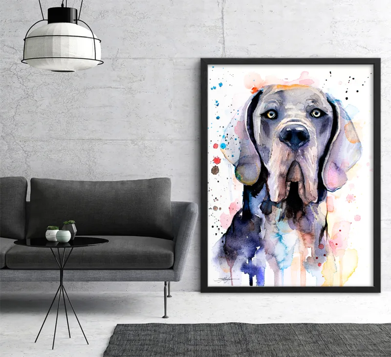 Blue Great Dane watercolor painting, limited edition art print by Slaveika Aladjova, view 3