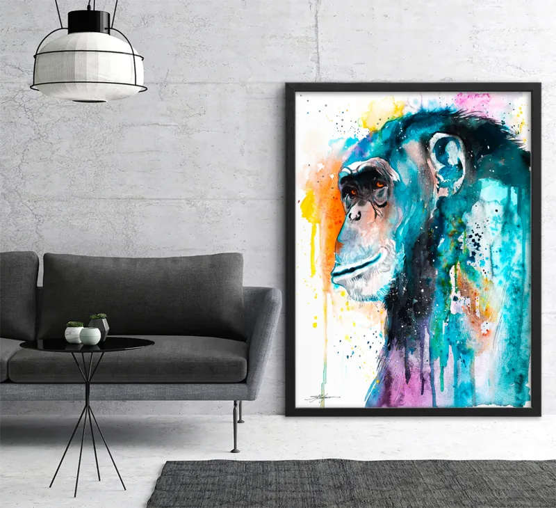Colorful chimpanzee watercolor painting, limited edition art print by Slaveika Aladjova, view 3