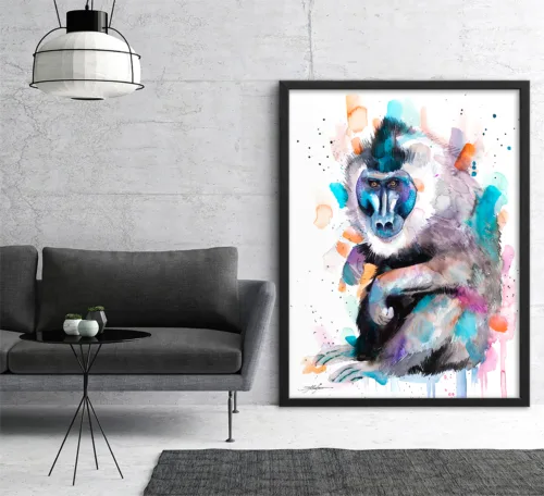 Drill Monkey Drill monkey watercolor painting, limited edition art print by Slaveika Aladjova