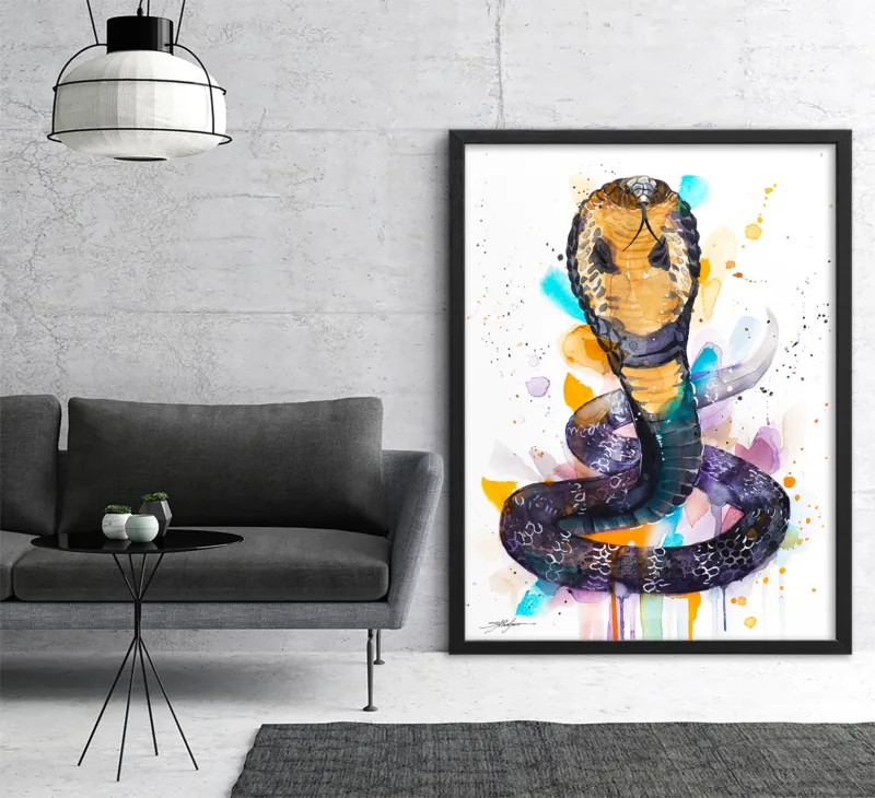 King cobra watercolor painting, limited edition art print by Slaveika Aladjova, view 2