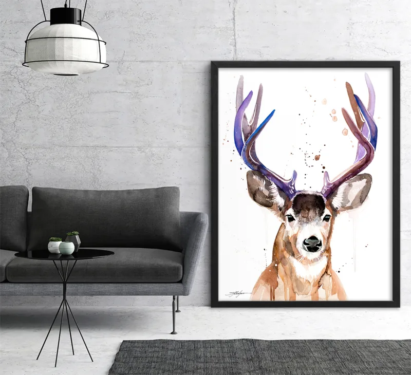 Mule deer watercolor painting, limited edition art print by Slaveika Aladjova, view 3