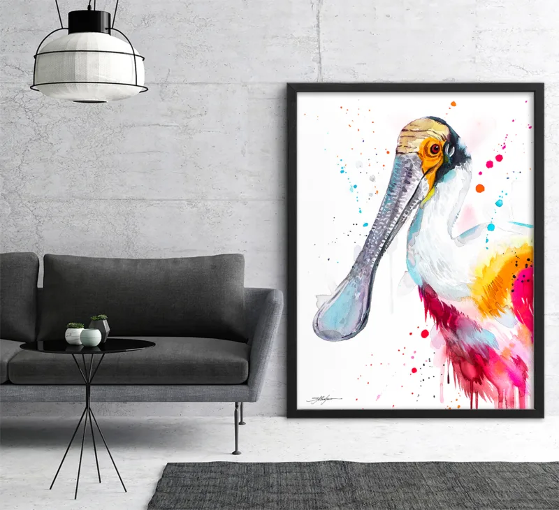 Roseate spoonbill watercolor painting, limited edition art print by Slaveika Aladjova, view 4
