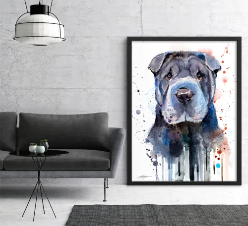 Shar pei watercolor painting, limited edition art print by Slaveika Aladjova, view 2