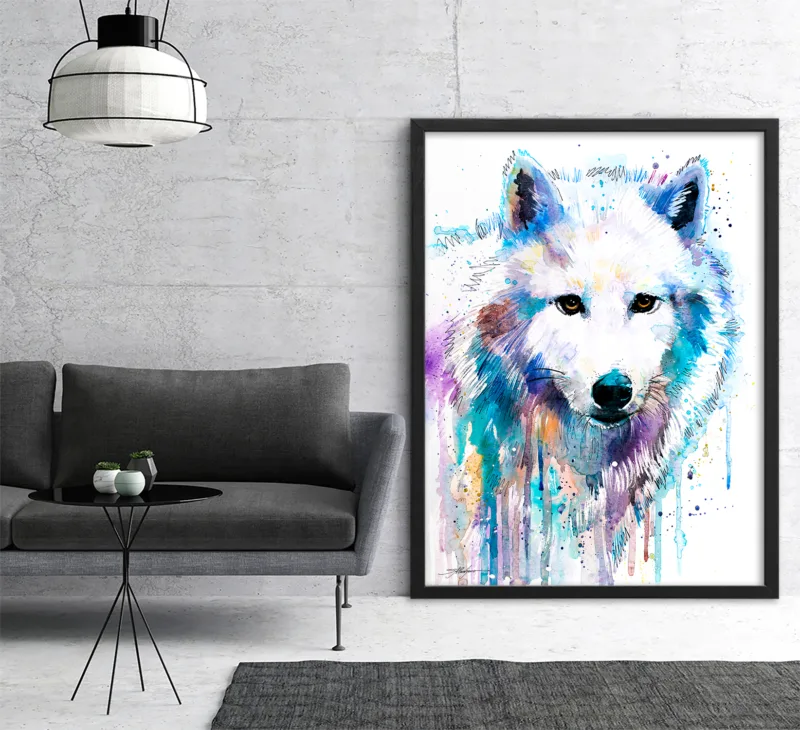 Arctic wolf watercolor painting, limited edition art print by Slaveika Aladjova, view 3