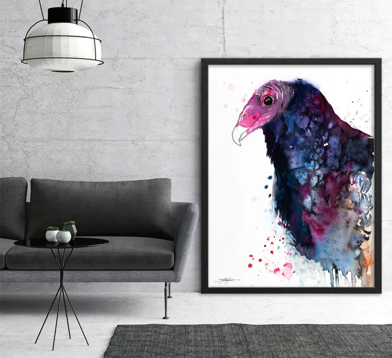 Turkey vulture watercolor painting, limited edition art print by Slaveika Aladjova, view 3