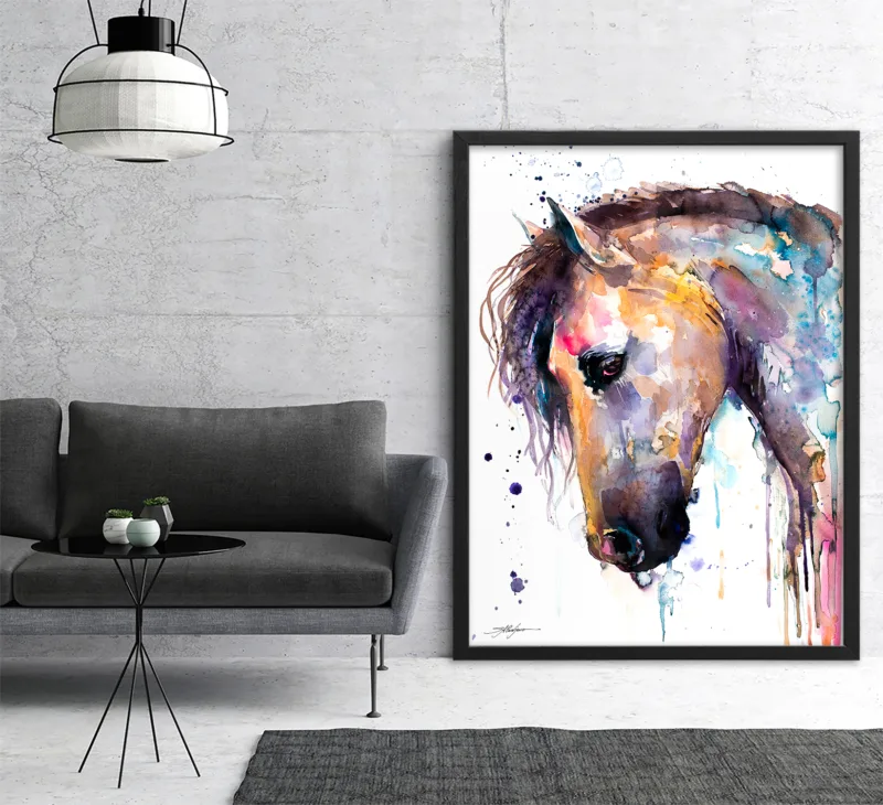Horse portrait watercolor painting, limited edition art print by Slaveika Aladjova, view 3