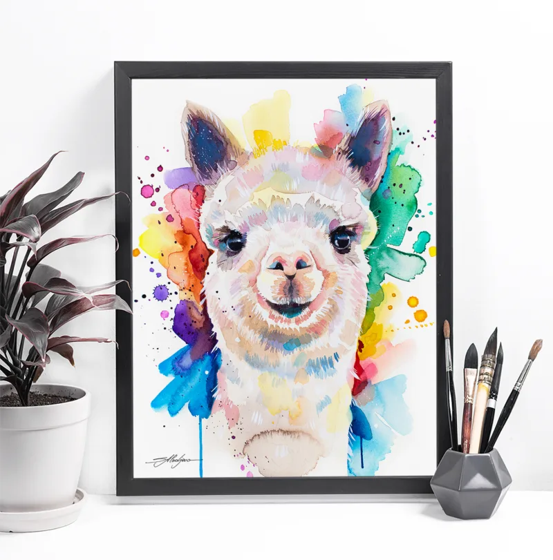 Alpaca watercolor painting, limited edition art print by Slaveika Aladjova, view 4