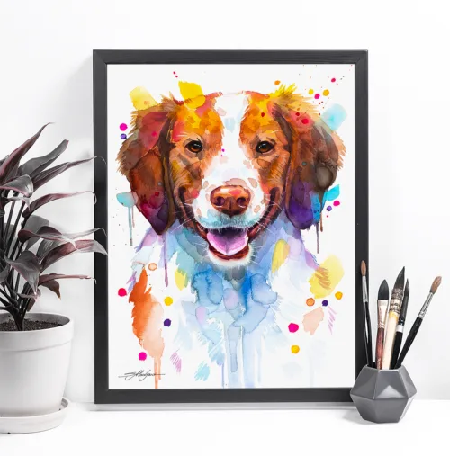 Brittany spaniel watercolor painting, limited edition art print by Slaveika Aladjova