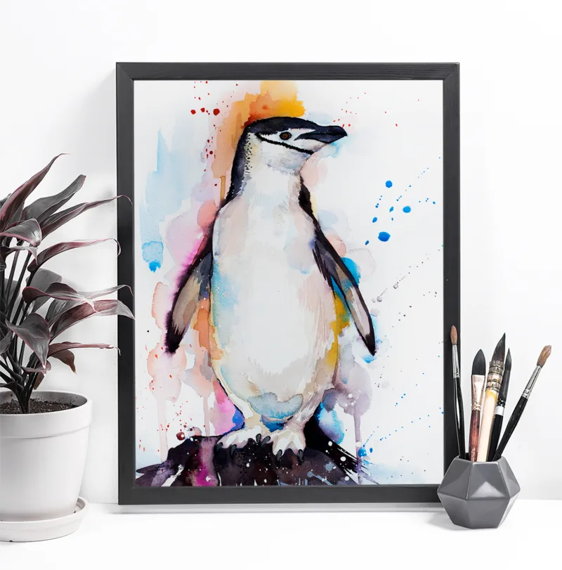 Chinstrap penguin watercolor painting, limited edition art print by Slaveika Aladjova, view 4