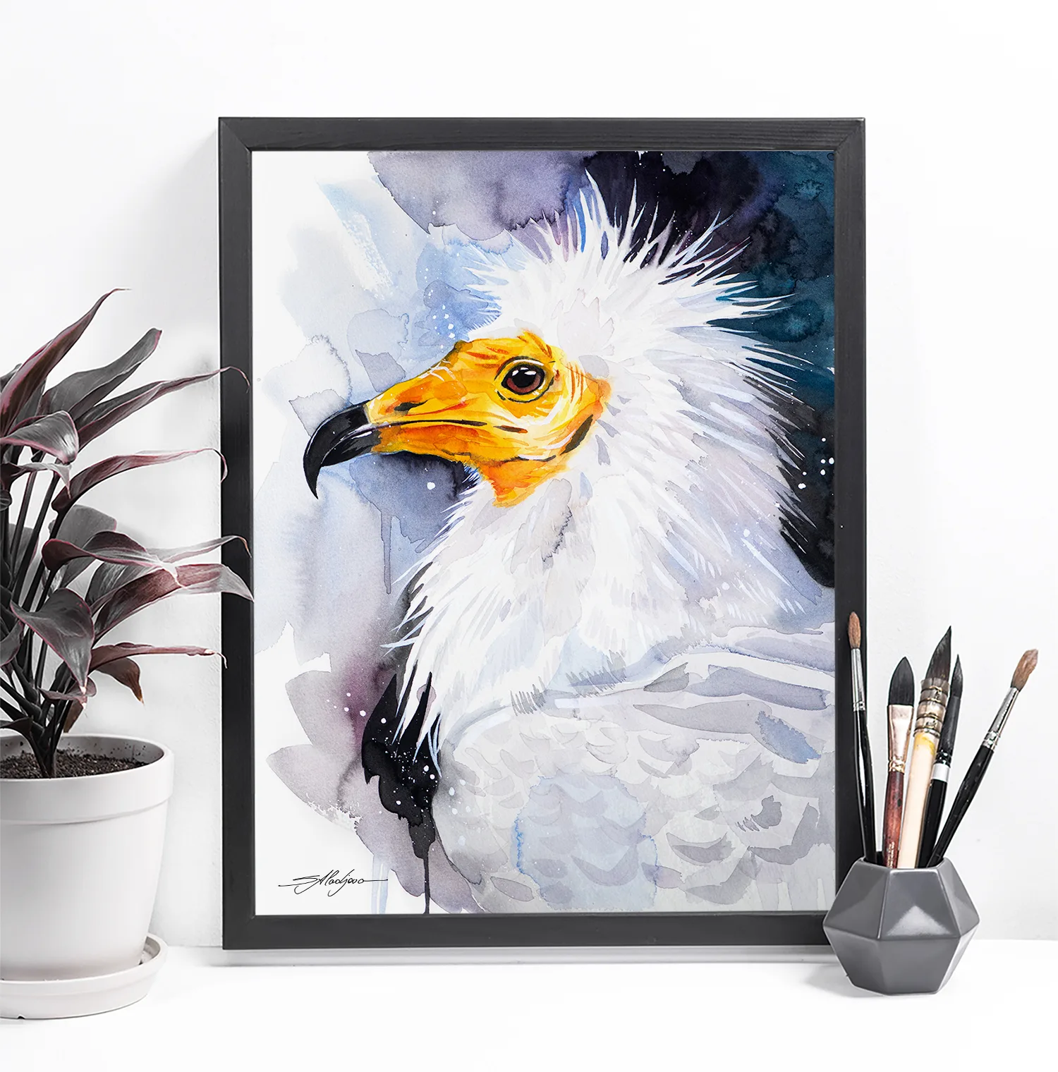 Egyptian vulture watercolor painting, limited edition art print by Slaveika Aladjova, view 3
