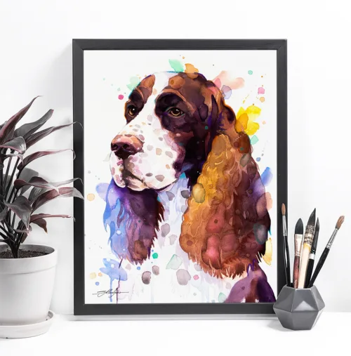 English Springer Spaniel watercolor painting, limited edition art print by Slaveika Aladjova, view 2