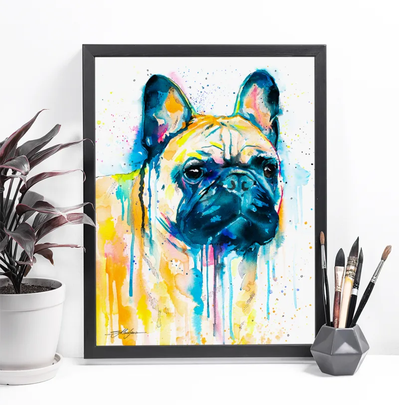 Fawn French bulldog watercolor painting, limited edition art print by Slaveika Aladjova, view 4