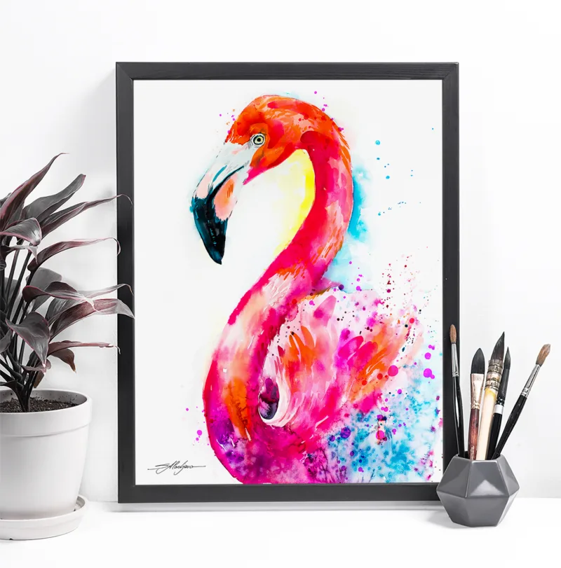 Flamingo watercolor painting, limited edition art print by Slaveika Aladjova