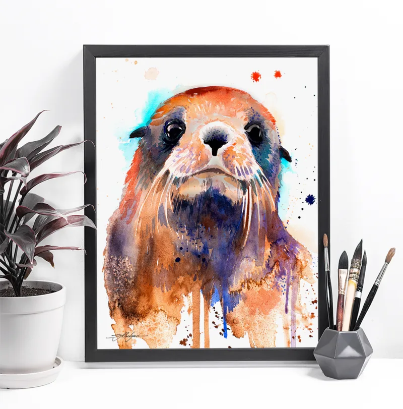 Fur seal watercolor painting, limited edition art print by Slaveika Aladjova, view 3