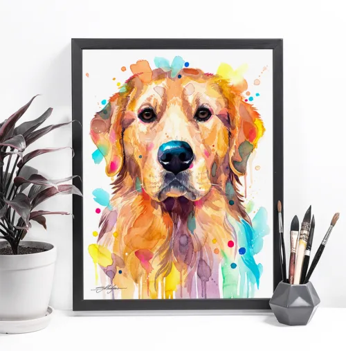 Golden Retriever watercolor painting, limited edition art print by Slaveika Aladjova, view 2