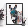 Grey donkey with teal and rust, watercolor painting, limited edition art print by Slaveika Aladjova