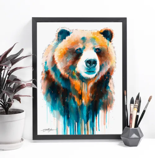 Grizzly bear watercolor painting, limited edition art print by Slaveika Aladjova, view 2
