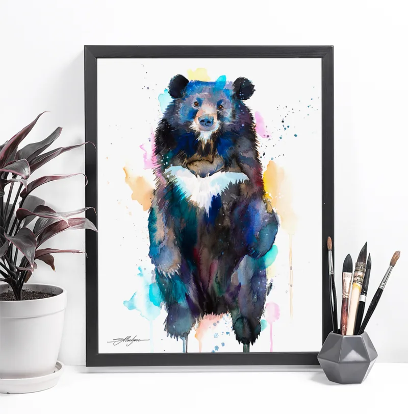 Asian black bear watercolor painting, limited edition art print by Slaveika Aladjova, view 3