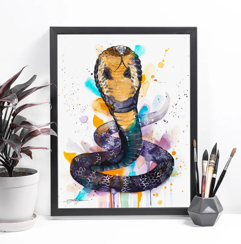 King cobra watercolor painting, limited edition art print by Slaveika Aladjova, view 3