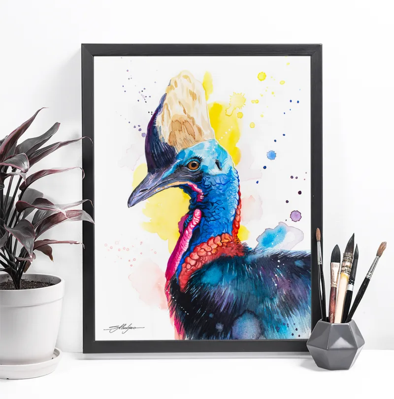 Cassowary watercolor painting, limited edition art print by Slaveika Aladjova, view 4