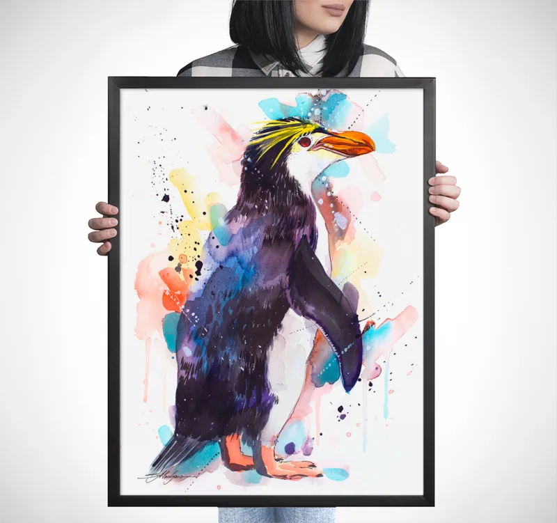 Royal penguin watercolor painting, limited edition art print by Slaveika Aladjova, view 3