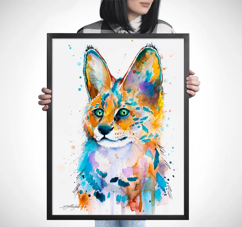 Serval watercolor painting, limited edition art print by Slaveika Aladjova, view 4