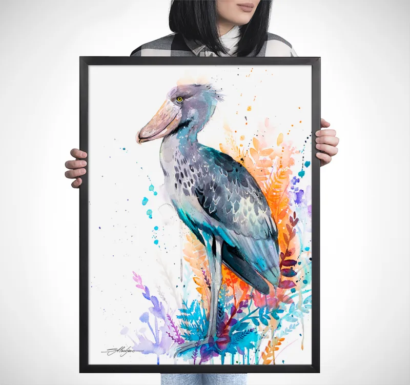 Shoebill watercolor painting, limited edition art print by Slaveika Aladjova, view 4