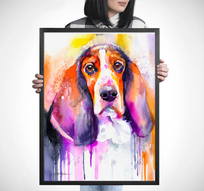 Basset Hound watercolor painting, limited edition art print by Slaveika Aladjova, view 4