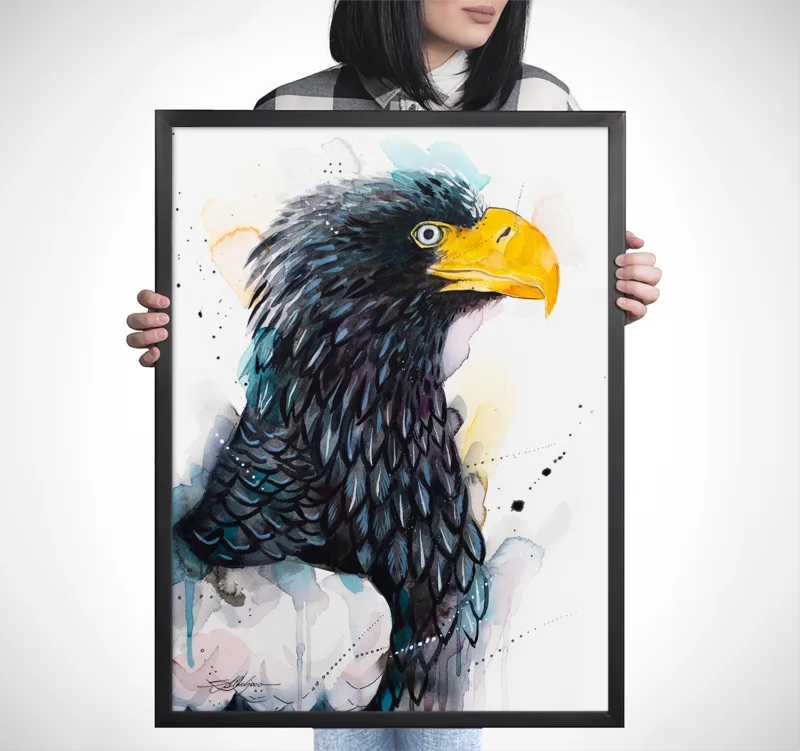 Steller's sea eagle watercolor painting, limited edition art print by Slaveika Aladjova, view 3