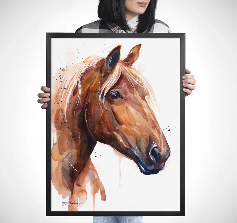 Suffolk Punch horse watercolor painting, limited edition art print by Slaveika Aladjova, view 3