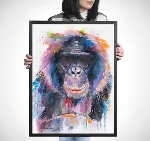 Bonobo Bonobo watercolor painting, limited edition art print by Slaveika Aladjova
