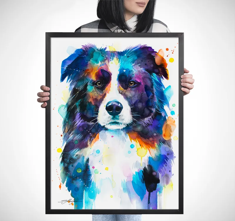Border Collie watercolor painting, limited edition art print by Slaveika Aladjova, view 4
