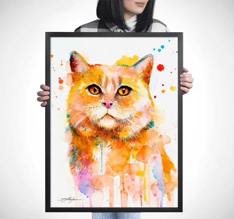 Ginger cat watercolor painting, limited edition art print by Slaveika Aladjova, view 4