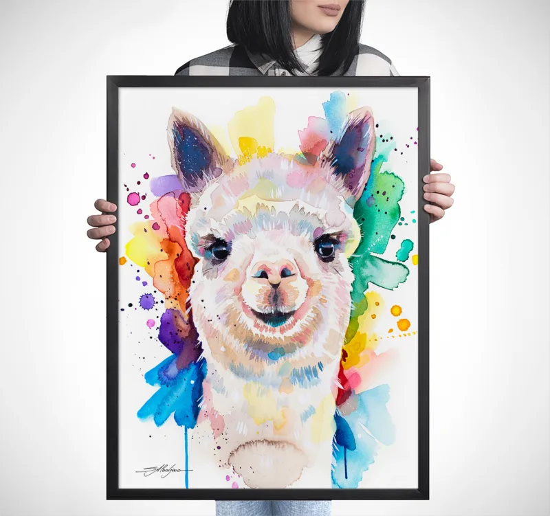 Alpaca watercolor painting, limited edition art print by Slaveika Aladjova, view 3