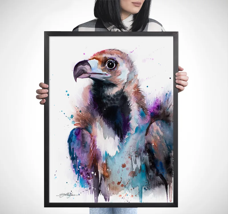 Cinereous vulture, Eurasian black vulture, watercolor painting, limited edition art print by Slaveika Aladjova