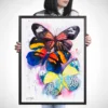 Three colorful butterflies watercolor painting, limited edition art print by Slaveika Aladjova, view 3