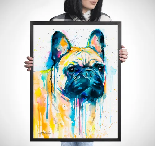 Fawn French bulldog watercolor painting, limited edition art print by Slaveika Aladjova, view 2