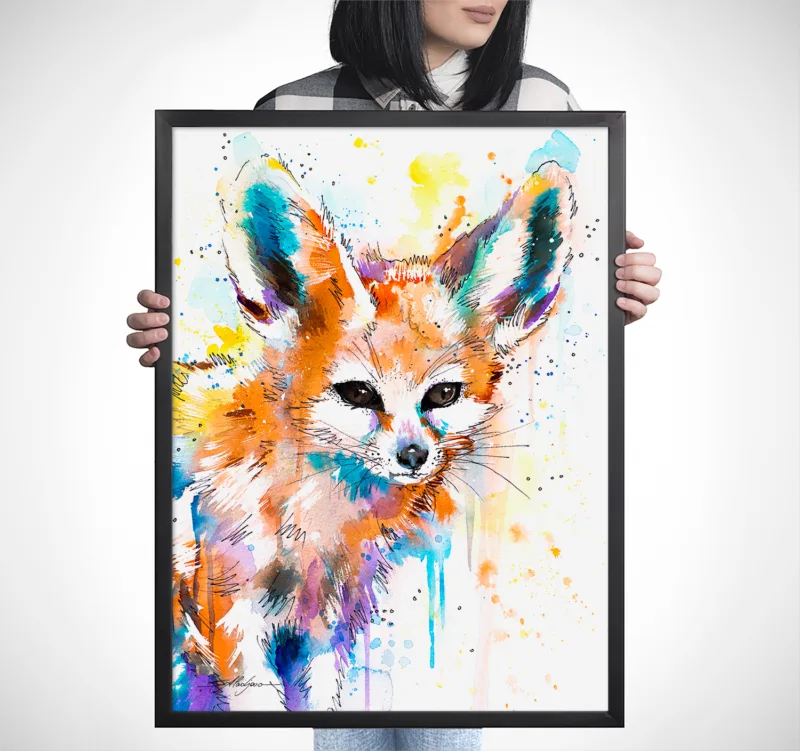 Fennec fox watercolor painting, limited edition art print by Slaveika Aladjova, view 3