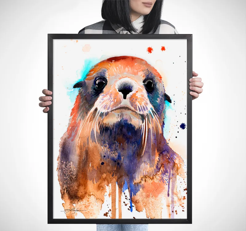 Fur seal watercolor painting, limited edition art print by Slaveika Aladjova, view 4
