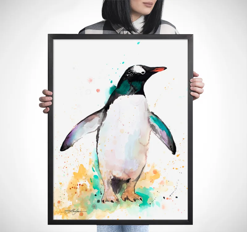 Gentoo penguin watercolor painting, limited edition art print by Slaveika Aladjova, view 3