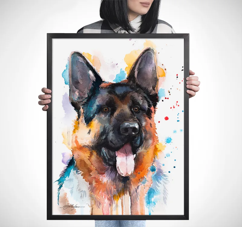 German Shepherd watercolor painting, limited edition art print by Slaveika Aladjova, view 4