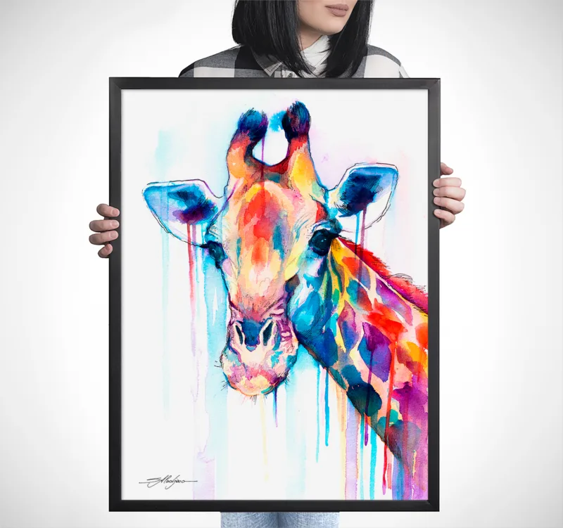 Giraffe watercolor painting, limited edition art print by Slaveika Aladjova, view 3