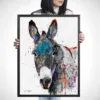 Grey donkey with teal and rust, watercolor painting, limited edition art print by Slaveika Aladjova, view 4