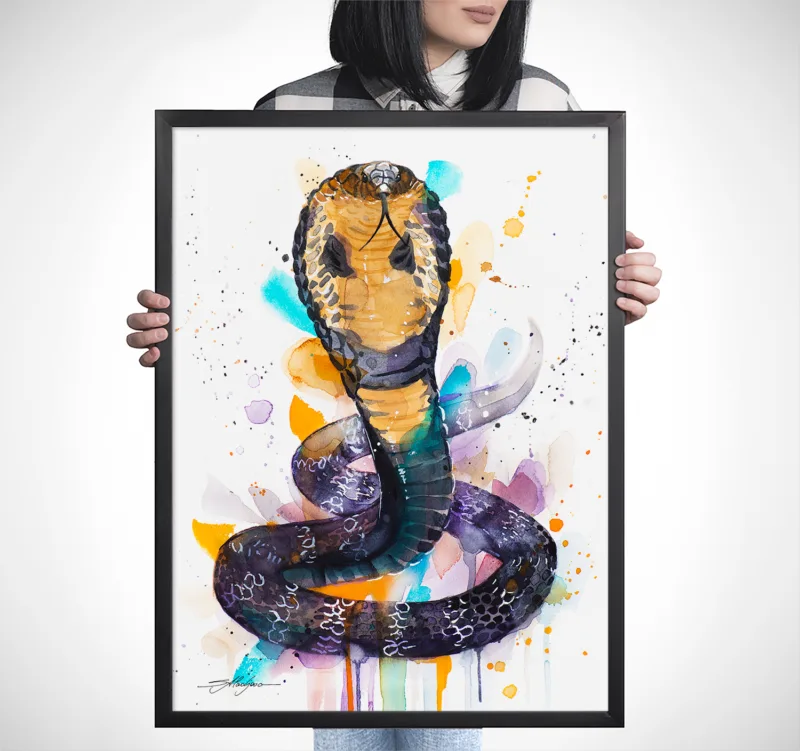 King cobra watercolor painting, limited edition art print by Slaveika Aladjova, view 4