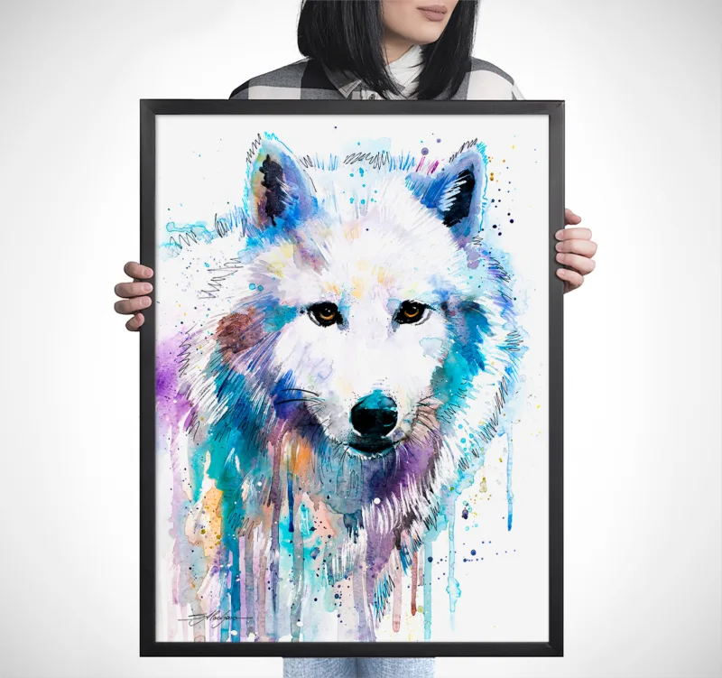 Arctic wolf watercolor painting, limited edition art print by Slaveika Aladjova, view 4