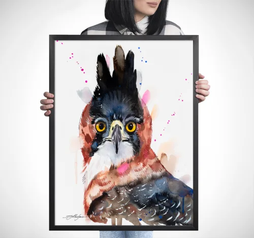 Ornate hawk-eagle watercolor painting, limited edition art print by Slaveika Aladjova