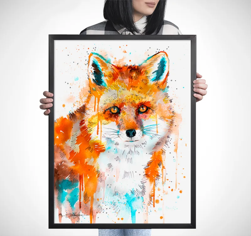 Sitting red fox watercolor painting, limited edition art print by Slaveika Aladjova, view 4